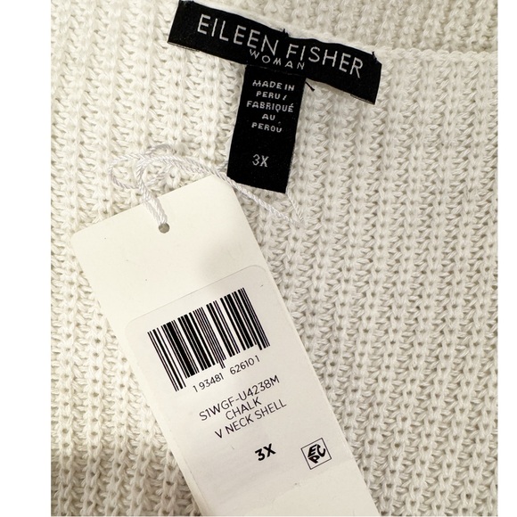 Eileen Fisher | NWT Peruvian Organic Cotton Blend V-Neck Shell in Chalk White 3X - Picture 8 of 9